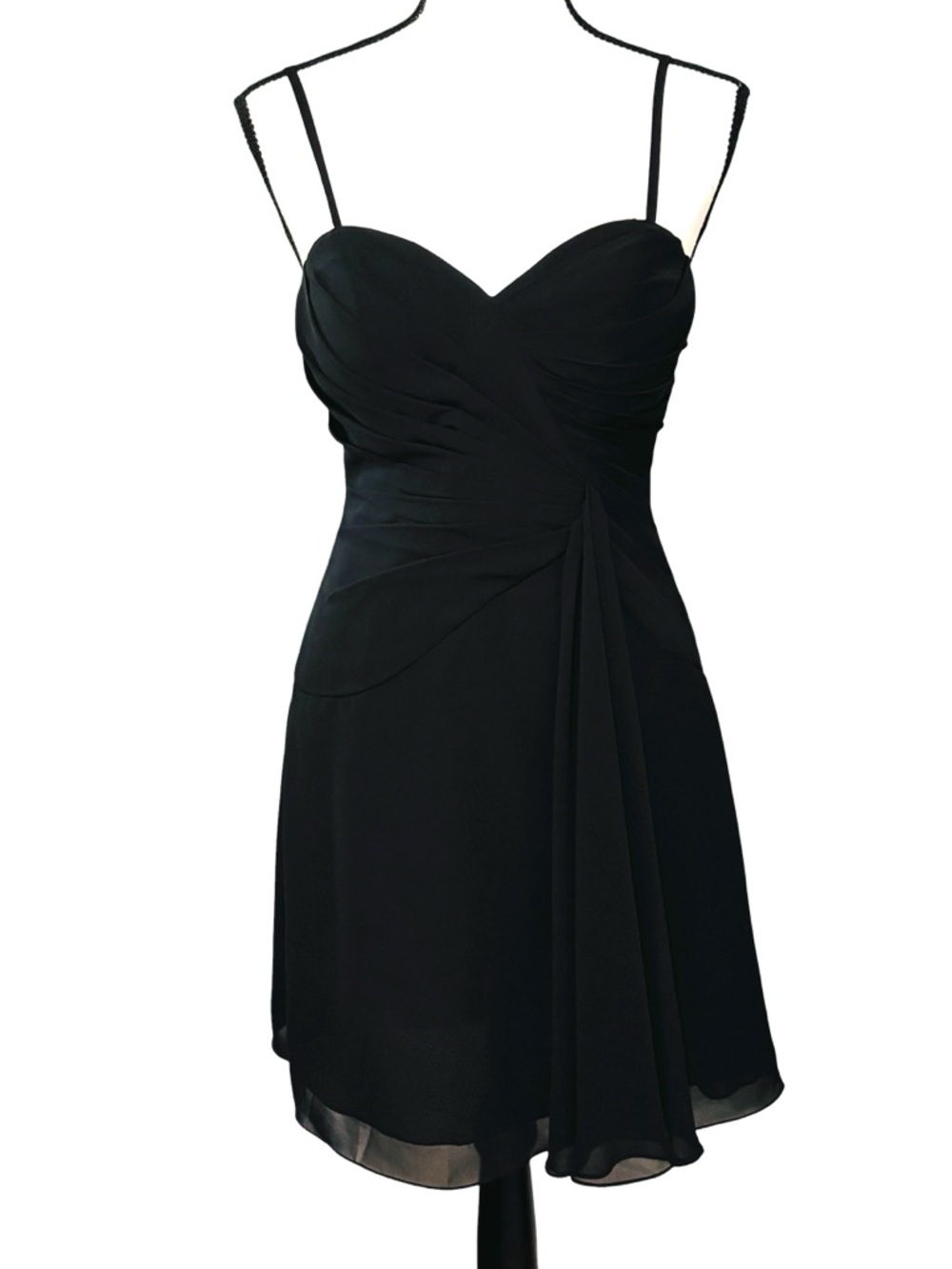 Faviana Black Chiffon Cocktail Dress Sz 6 Sweetheart Drape Back Mini RN96551